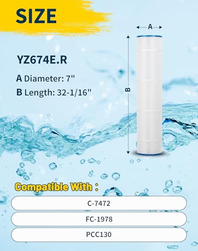 Yoozell PCC130-PAK4 Swimming Pool Replacement Filter Cartridge Replaces for Unicel C-7472 Filbur FC-1978 160332 178585 FC-6475 Pen-tair CCP520 R173578 PLFPCC130 4Pack With Ring