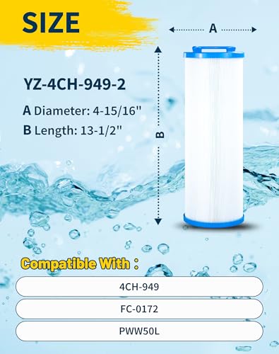 Yoozell 4CH-949 Spa Filter Cartridge Replaces for FC-0172,Waterway 817-4050, 4CH-949, Darlly 40508,Teleweir 50, PWW50L, 50 Sq.Ft Hot Tub Filter, 2 Pack