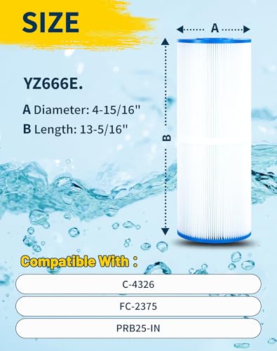 Yoozell PRB25-In Spa Filter Cartridge Compatible with Unicel c-4326 25Sq.ft Guardian 413-106 Filbur FC-2375 Pentair R173429 Darlly 42513