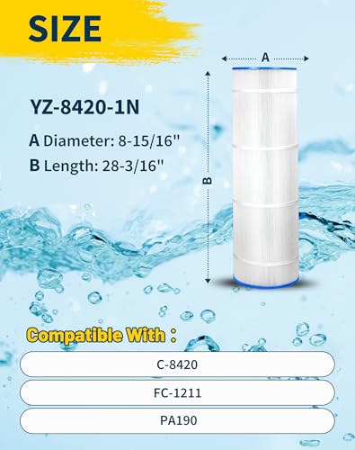 Yoozell Swimming Pool Filter Replaces for C-8420, Filbur FC-1211, CX2020RE, PWWPC200, Pro Clean 200, 817-0200P, CX1900RE, PA190, 200 Sq.Ft Filter Cartridge, 2 Pack