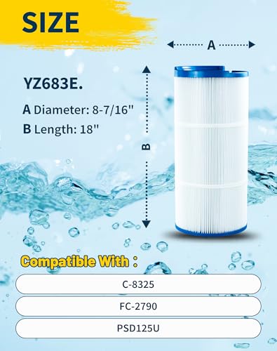 Yoozell YZ683E. Spa Filter Cartridge Compatible with Unicel C-8325 125Sq.ft FC-2790 PSD125U Sundance 6540-490 Guardian817-199 Darlly 81254 1Pack