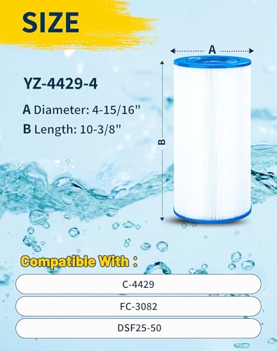 Yoozell 4429 Spa Filter Cartridge Replaces for Unicel C-4429, DSF25-50, FC-3082, Nemco 30, Darlly 40302, 30 sq.ft Hot Tub Filter, 4 Pack