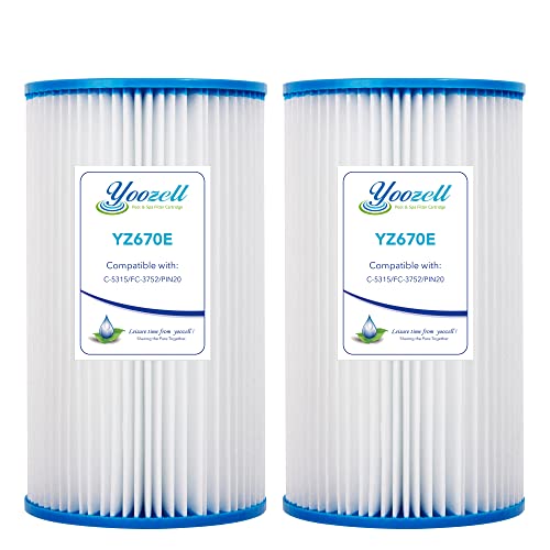 Yoozell YZ670E. Swimming Pool Replacement Filter Cartridge for Unicel c-5315 15Sq.ft Intex Type B 29005E 59905E PIN20 Filbur FC-3752 Darlly 50152 2 Pack