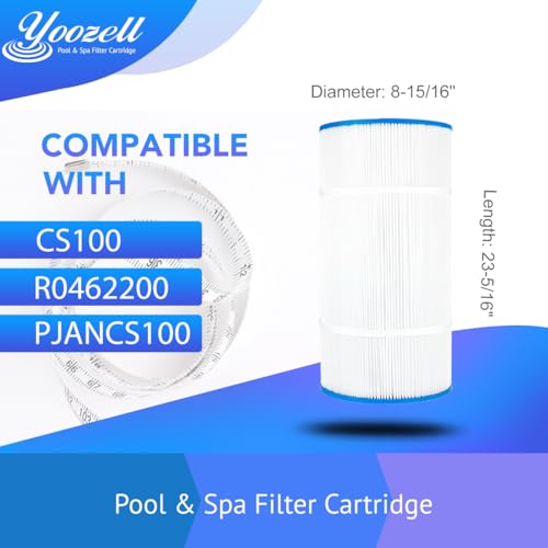 Yoozell Swimming Pool Filter Replaces for CS100, R0462200, PJANCS100, Ultral-B2, C-8410, Filbur FC-0821, Jandy CS100, Porpoise PP-B6, Darlly 81007, 100 Sq.Ft Premium Filter Cartridge, 2 Pack