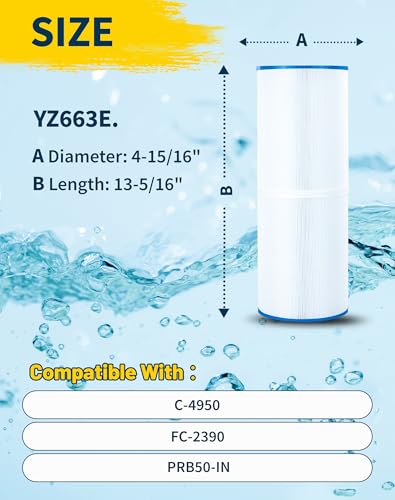 Yoozell PRB50-In Spa Filter Cartridge Compatible with Unicel C-4950 50Sq.ft Guardian 413-212-02 Filbur Fc-2390 03Fil1600 17-2380 Darlly 40506 0 Pack…