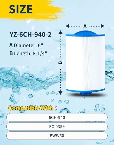 Yoozell 6CH-940 Spa Filter Cartridge Replaces for PWW50P3(1 1/2" Coarse Thread), 817-0050, Filbur FC-0359, 25252, 03FIL1400, aterway Front Access Skimmer, Screw in SAE Thread Filter, 2 Pack