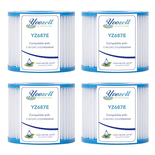 Yoozell YZ687E.Swimming Filter Replacement for Unicel c-4313, Pleatco PBW4PAIR, Filbur FC-3753 | Intex Sand N Sun Size D，4pack