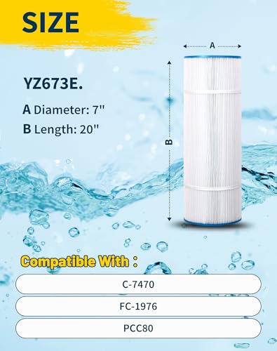 Yoozell PCC80-PAK4 Swimming Pool Replacement Filter Cartridge Replaces for Unicel C-7470 80Sq.ft Pentair CCP320 Filbur FC-1976 Clean and Clear Plus 320 817-0081 178580 PLFPCC80 Darlly 70804 4Pack