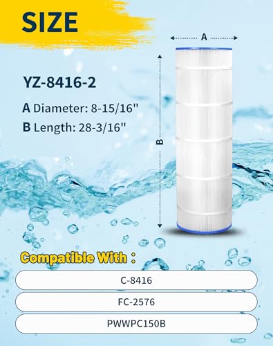 Swimming Pool Filter Replaces for C-8416, Filbur FC-2576, PWWPC150B, 25230-0150S, Posi-Clear PXC-150, Darlly 81504, 150 sq.ft Hot Tub Filter
