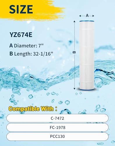 Yoozell PCC130-PAK4 Swimming Pool Replacement Filter Cartridge Replaces for Unicel C-7472 Filbur FC-1978 160332 178585 FC-6475 Pentair CCP520 R173578 PLFPCC130 Darlly 71252 4Pack