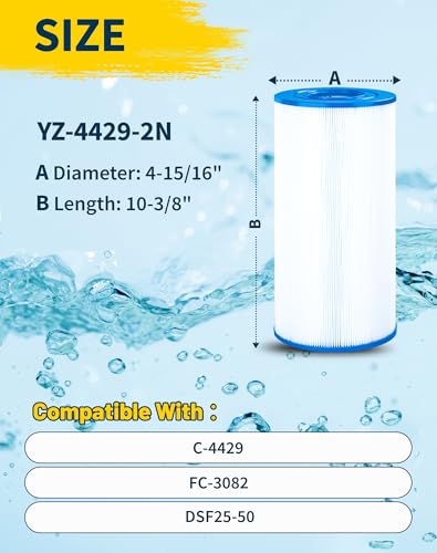 Yoozell Spa Filter Cartridge Replaces for Unicel C-4429, DSF25-50, FC-3082, Nemco 30, Darlly 40302, 30 sq.ft Hot Tub Filter, 2 Pack