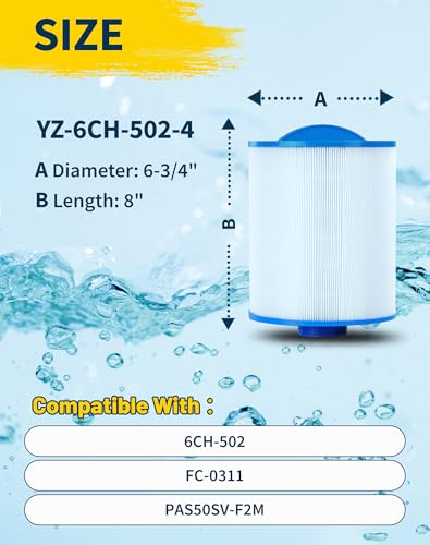 Yoozell PAS50SV-F2M Spa Filter Cartridge Replaces for Unicel 6CH-502, Filbur FC-0311，PAS502SV,M60506,XLS-604,AK-90161,Darlly 60506 Hot Tub Filter, 50 sq.ft Spa Filter Cartridge