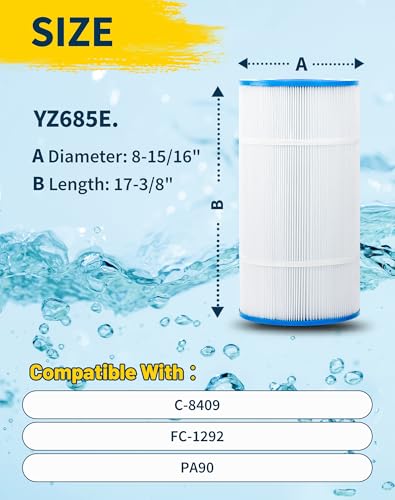 Yoozell YZ685E. Swimming Pool Replacement Filter Replaces for Unicel C-8409 90Sq.ft FC-1292 PA90 Hayward CX900RE Darlly 80951