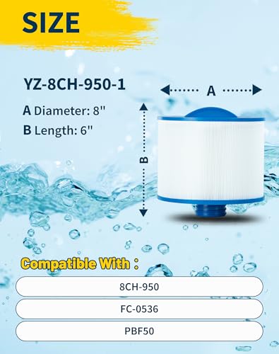 Yoozell 8CH-950 Spa Filter Cartridge Replaces for 10-2785 Spa Filter, PBF35, PBF50-F2S, FC-0536, XLS-834, 15052, AK-90311, 50 sq.ft SAE Thread Bull Frog Spa Filter