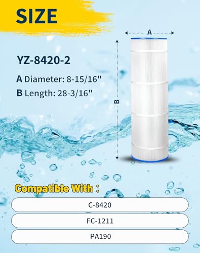 Yoozell Swimming Pool Filter Replaces for C-8420, Filbur FC-1211, CX2020RE, PWWPC200, Pro Clean 200, 817-0200P, CX1900RE, PA190, Darlly 82002, 200 Sq.Ft Filter Cartridge, 2 Pack
