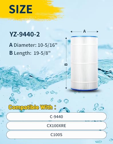 Yoozell Swimming Pool Filter Replaces for C-9440, CX100XRE, C100S, SwimClear C100S, PA100S, 100 Sq. Ft Pool Filter Cartridge, 2 Pack
