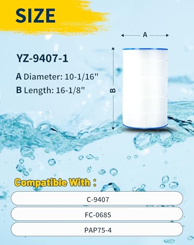 商品图片 Yoozell Swimming Pool Filter Replaces for C-9407, Clean & Clear 75, CC75, PAP75, R173214, 59054100, FC-0685, 75 Sq. Ft Pool Filter Cartridge