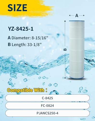 Yoozell PLFPJANCS250 Pool Filter Replaces for C-8425, Filbur FC-0824, Jandy CS250, R0462500, 17-175-3630, XLS-830, Darlly 82501, 250 Sq.Ft Swimming Pool Filter Cartridge